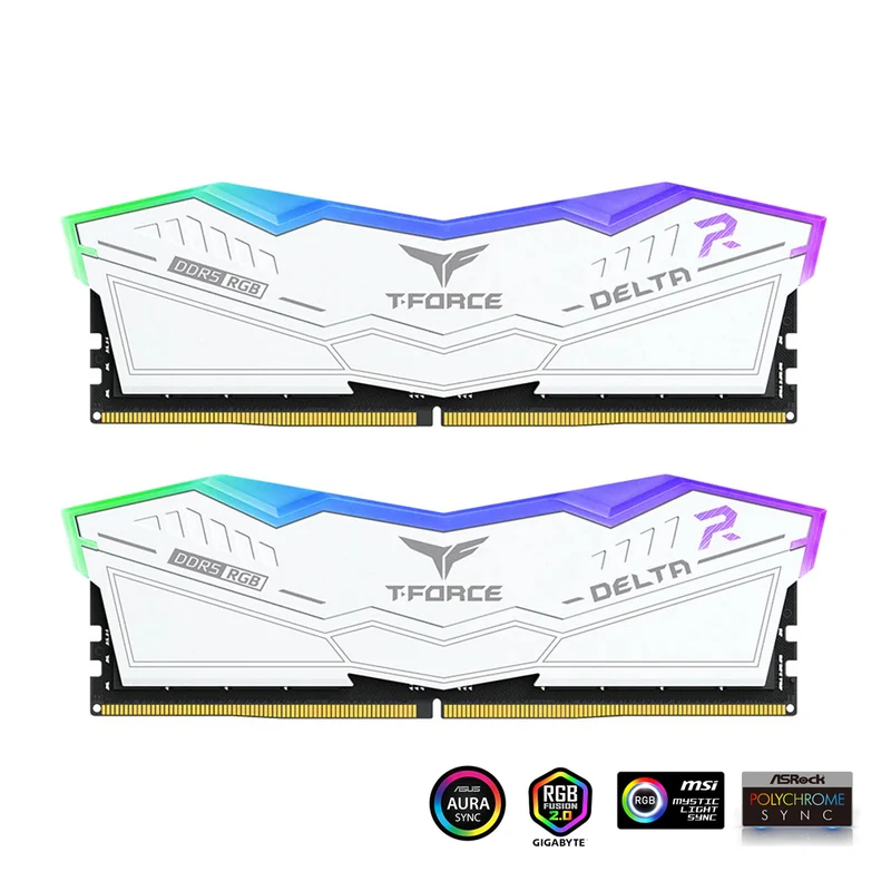 TeamGroup T-Force Delta RGB DDR5 32GB (2x16GB) 7600MHz CL36-46-46-84 1.4V Gaming Desktop Memory (White) (FF4D532G7600HC36DDC01)