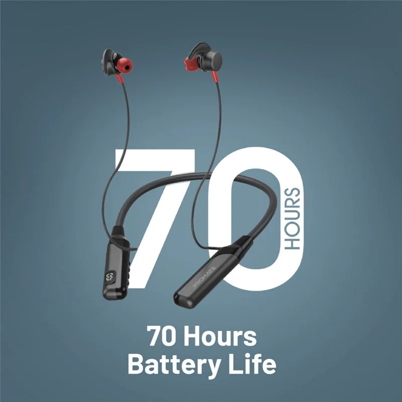 Promate Blend High-Definition Dynamic Wireless Neckband Earphones with TF Card Slot (Black)