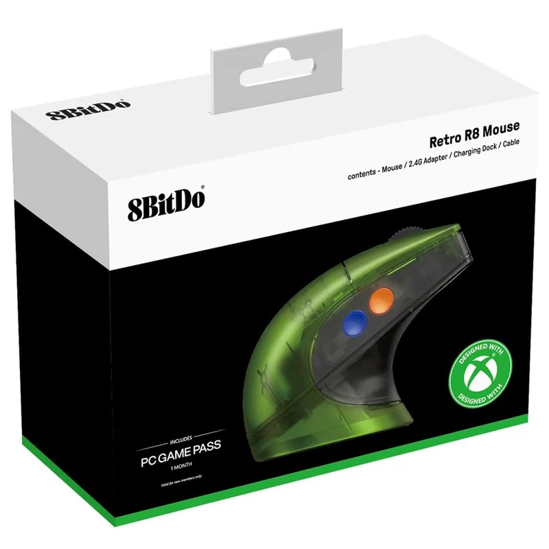 8Bitdo Retro R8 Tri-Mode Mouse with Charging Dock Xbox Edition (85CB)