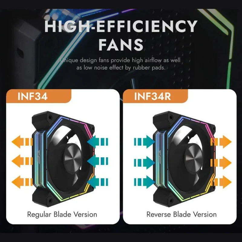 DarkFlash INF34R Single Reverse Blade PWM ARGB Cooling Fan (Black, White)