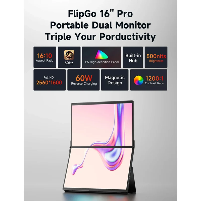 JSAUX FlipGo Pro 16" 2560x1600 Dual Stacked Portable Monitor (Black) (PM0205)