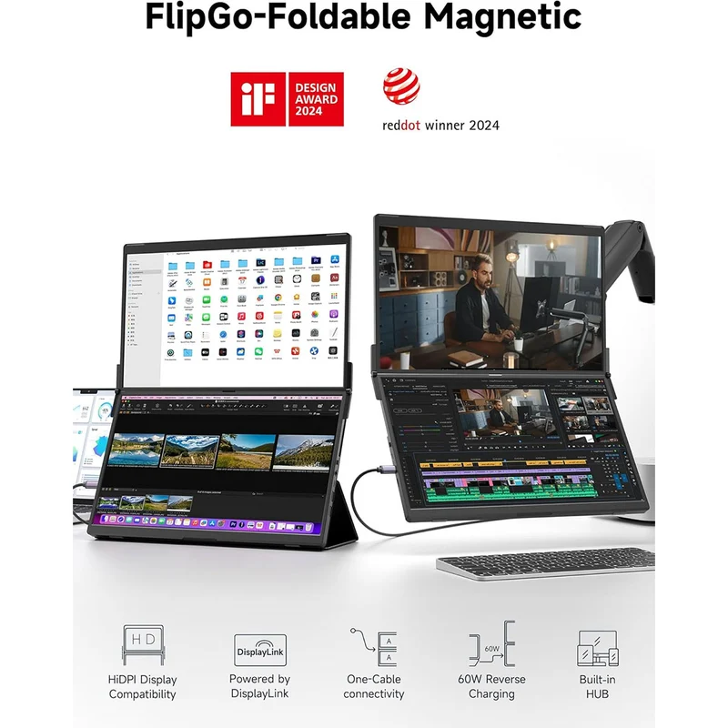 JSAUX FlipGo Pro 15.6" 1920x1080 Dual Stacked Portable Monitor (Black) (PM0209)