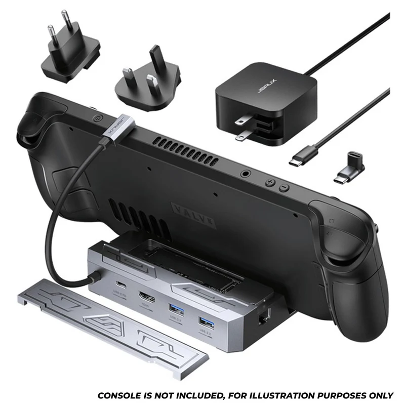 JSAUX USB-C 6-in-1 Docking Station with M.2 SSD Enclosure & 65W Charger Set for Steam Deck/ Steam Deck OLED/ ROG Ally/ Legion Go (Grey) (HB0604)