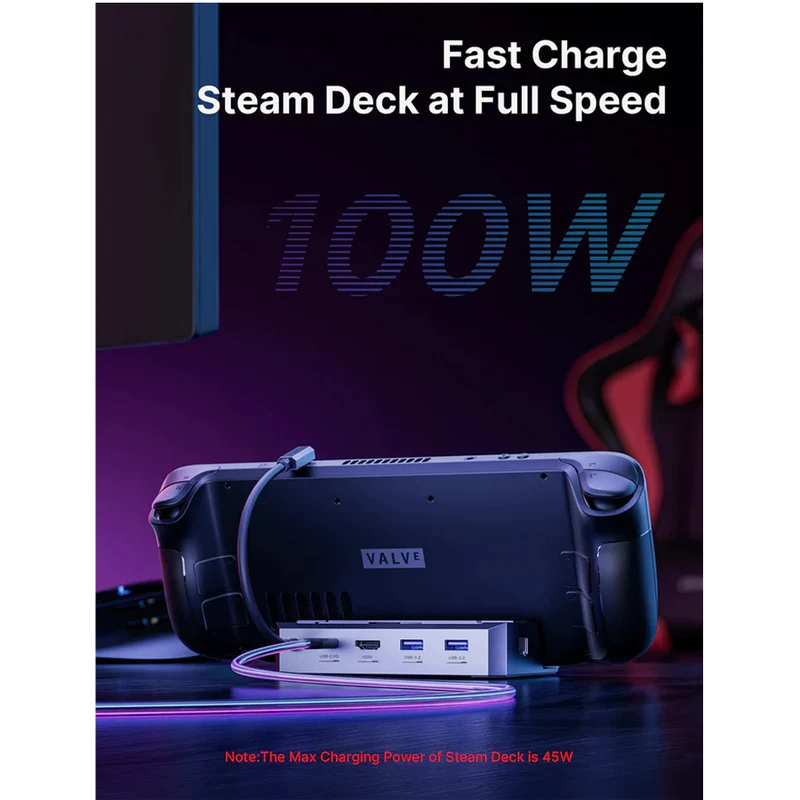 JSAUX USB-C 6-in-1 Docking Station with M.2 SSD Enclosure & 65W Charger Set for Steam Deck/ Steam Deck OLED/ ROG Ally/ Legion Go (Grey) (HB0604)