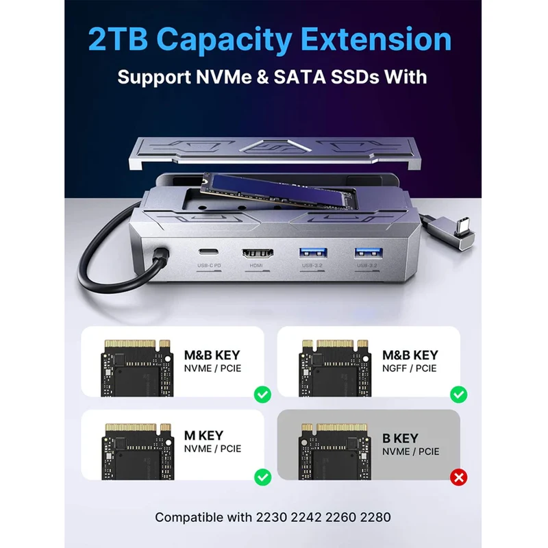 JSAUX USB-C 6-in-1 Docking Station with M.2 SSD Enclosure & 65W Charger Set for Steam Deck/ Steam Deck OLED/ ROG Ally/ Legion Go (Grey) (HB0604)