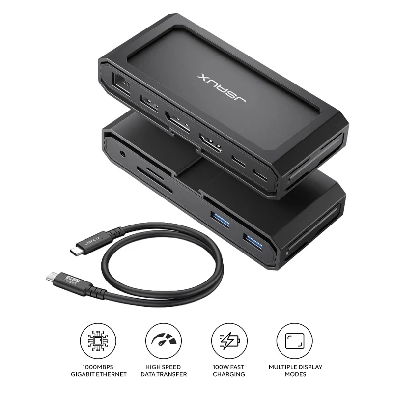 JSAUX USB-C 11-in-1 Docking Station for Steam Deck/ Steam Deck OLED/ ROG Ally/ ROG Ally X/ Switch/ Legion Go (Black) (HB1101)