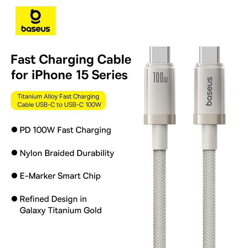 Baseus Titanium Alloy Fast Charging Cable USB-C to USB-C 100W 2m (Galaxy Titanium Gold) (P10378100G21-01)