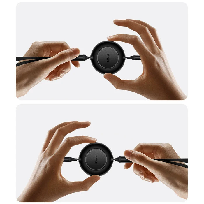 Baseus Bright Mirror 2 Series Retractable Cable 100W 3-Port Fast Charging Data Cable USB-C to USB-C + Lightning + Micro 1.1m (Black) (CAMJ010201)