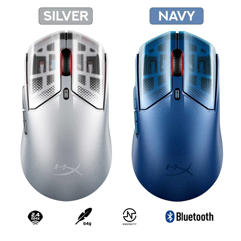 HyperX Pulsefire Haste 2 S Wireless Gaming Mouse for PC/PS5/Xbox Series X/S (Silver, Navy) (9B002AA, 9B001AA)
