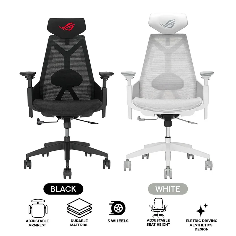 Asus ROG Destrier Core Ergo Gaming Chair with Futuristic Cyborg Aesthetic (Black, White)