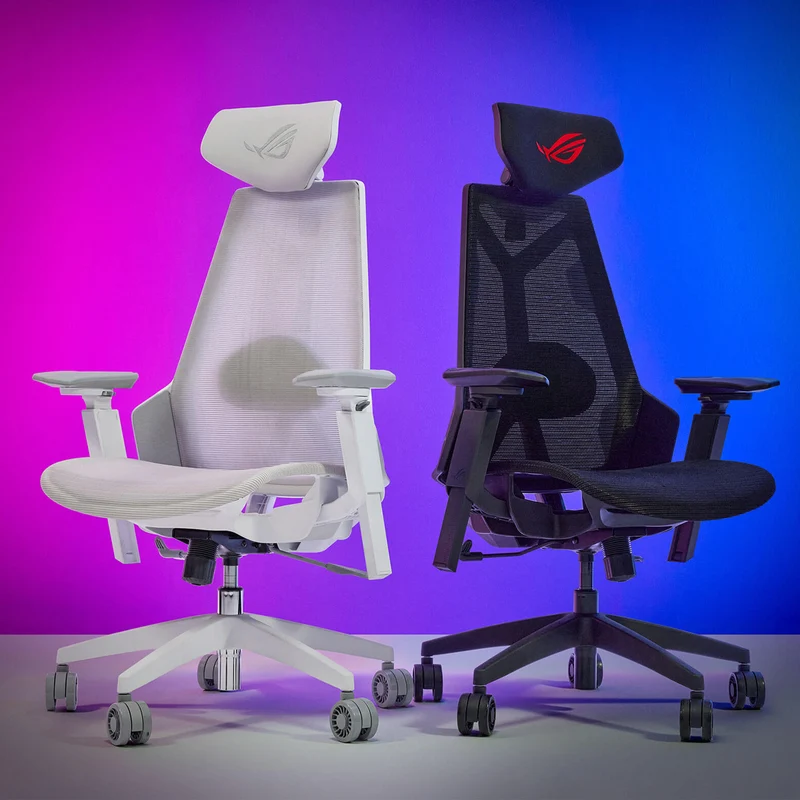 Asus ROG Destrier Core Ergo Gaming Chair with Futuristic Cyborg Aesthetic (Black, White)