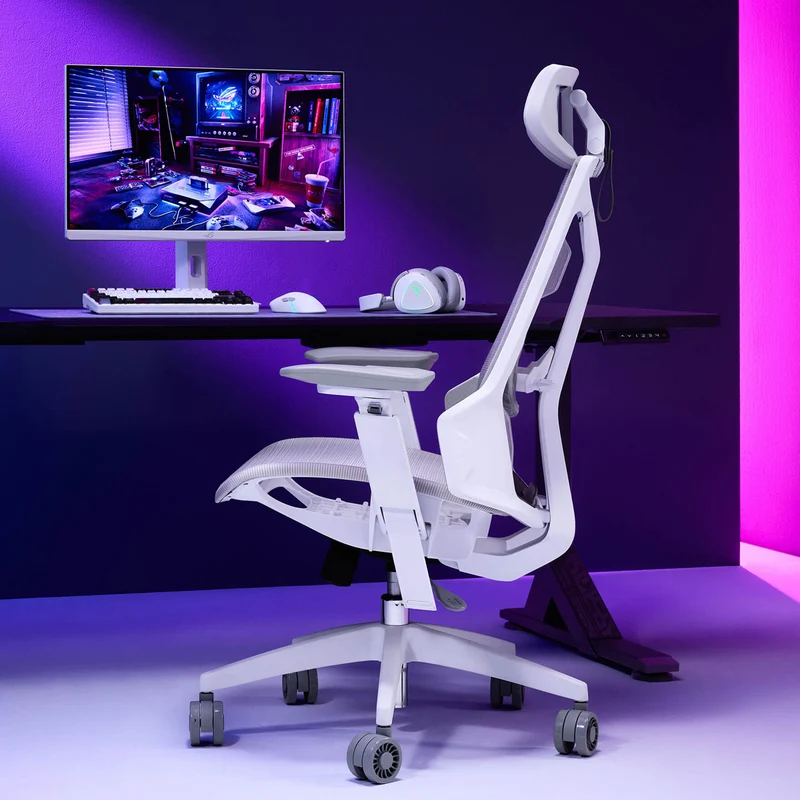 Asus ROG Destrier Core Ergo Gaming Chair with Futuristic Cyborg Aesthetic (Black, White)