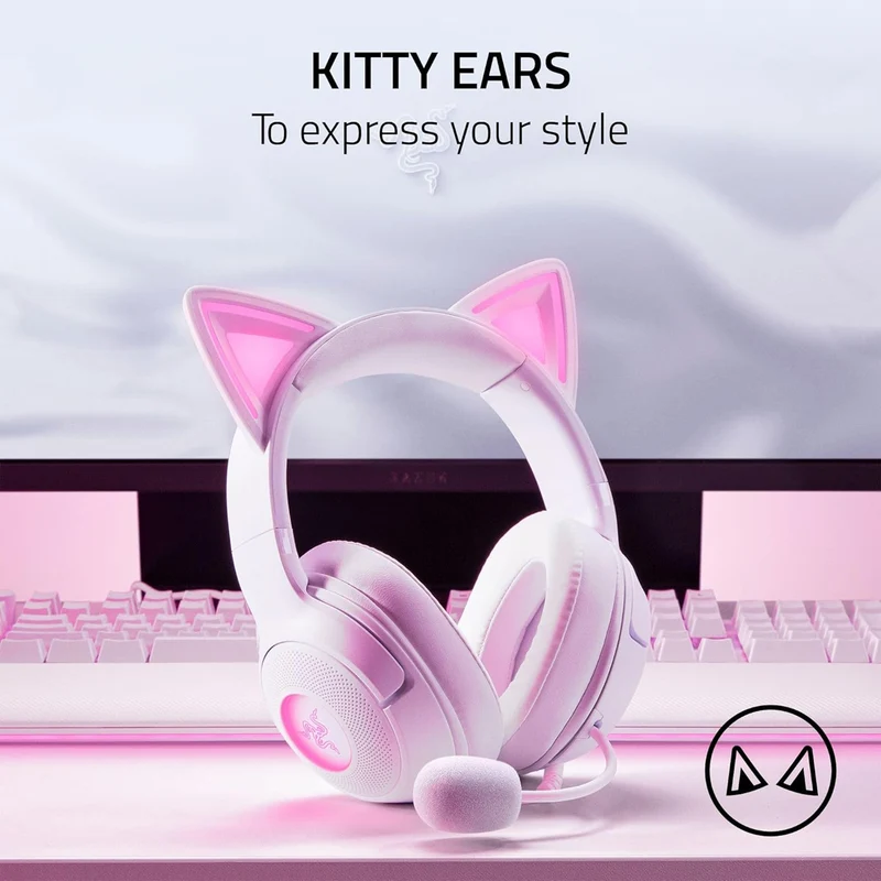 Razer Kraken Kitty V2 USB Headset with RGB Kitty Ears (White)