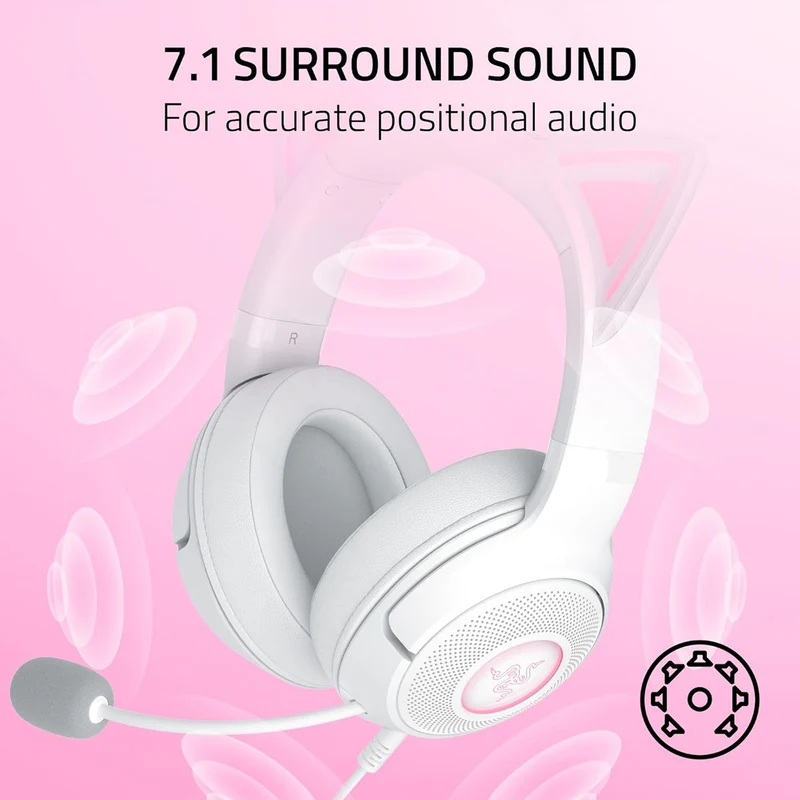 Razer Kraken Kitty V2 USB Headset with RGB Kitty Ears (White)