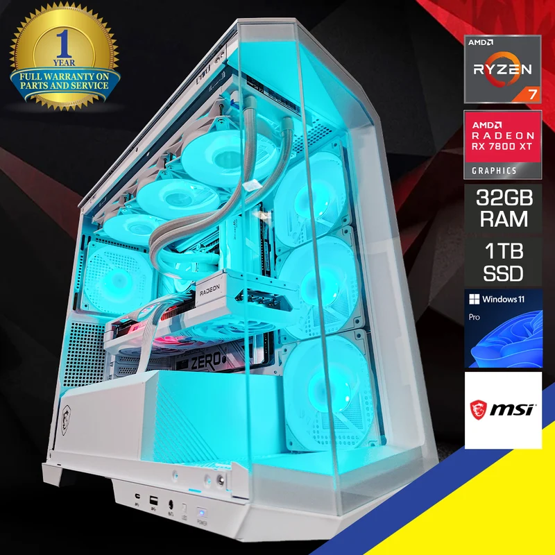 Sophos M100R White Desktop Gaming PC | AMD Ryzen 7 7700X | 32GB RAM | 1TB SSD | RX 7800 XT | Windows 11 Pro