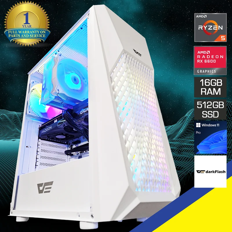 Alpha DK150 White Desktop Gaming PC | AMD Ryzen 5 5500 | 16GB RAM | 512GB SSD | RX 6600 | Windows 11 Pro