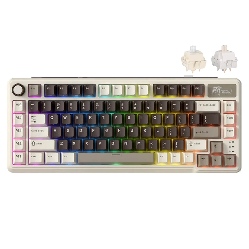 Royal Kludge RK L75 Tri-Mode RGB 85 Keys Hot-Swappable Mechanical Keyboard Mocha Grey (Cream Switch, Beige Switch)
