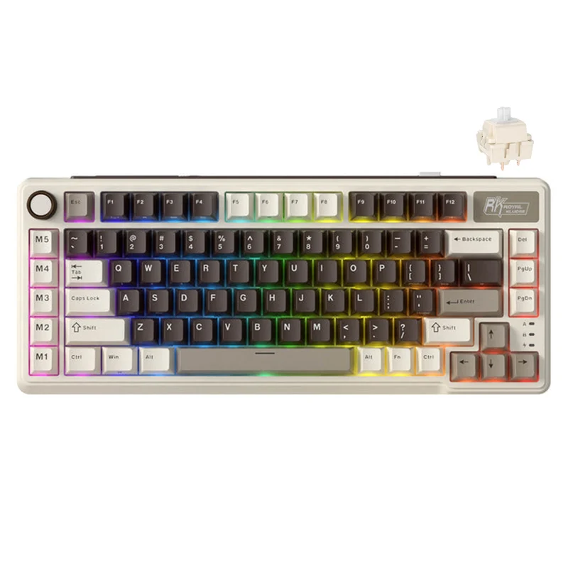 Royal Kludge RK L75 Tri-Mode RGB 85 Keys Hot-Swappable Mechanical Keyboard Mocha Grey (Cream Switch, Beige Switch)