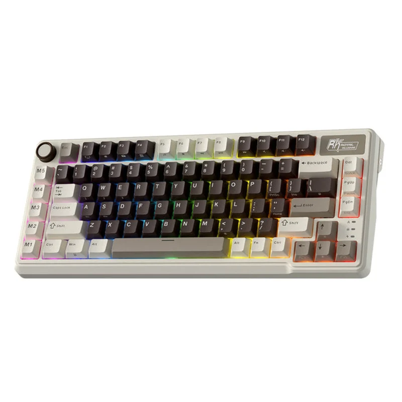 Royal Kludge RK L75 Tri-Mode RGB 85 Keys Hot-Swappable Mechanical Keyboard Mocha Grey (Cream Switch, Beige Switch)