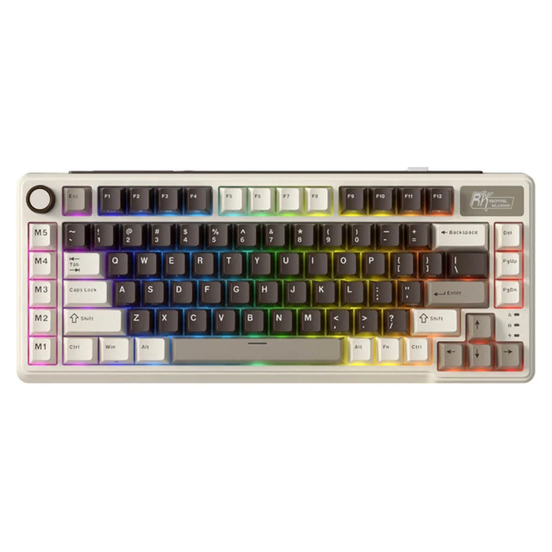 Royal Kludge RK L75 Tri-Mode RGB 85 Keys Hot-Swappable Mechanical Keyboard Mocha Grey (Cream Switch, Beige Switch)
