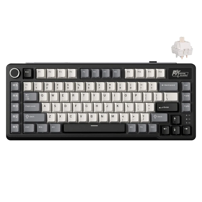 Royal Kludge RK L75 Tri-Mode RGB 85 Keys Hot-Swappable Mechanical Keyboard Knight Black (Cream Switch, Beige Switch)
