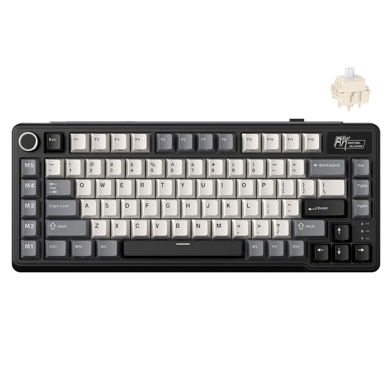 Royal Kludge RK L75 Tri-Mode RGB 85 Keys Hot-Swappable Mechanical Keyboard Knight Black (Cream Switch, Beige Switch)