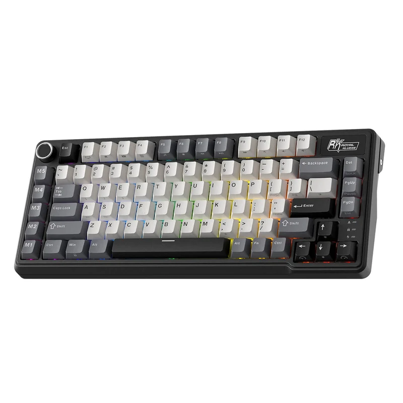 Royal Kludge RK L75 Tri-Mode RGB 85 Keys Hot-Swappable Mechanical Keyboard Knight Black (Cream Switch, Beige Switch)