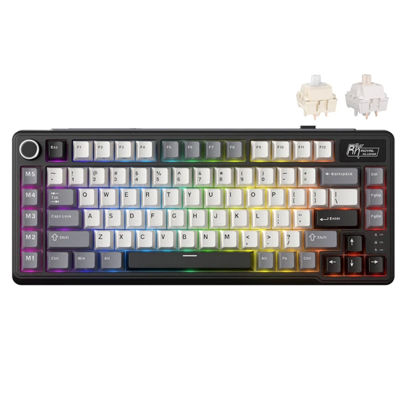 Royal Kludge RK L75 Tri-Mode RGB 85 Keys Hot-Swappable Mechanical Keyboard Knight Black (Cream Switch, Beige Switch)