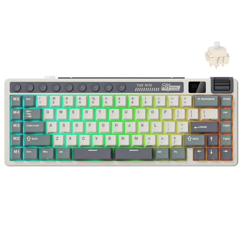 Royal Kludge RK M70 Tri-Mode RGB 73 Keys Hot-Swappable Mechanical Keyboard Cyan Purple (Cream Switch, Beige Switch)