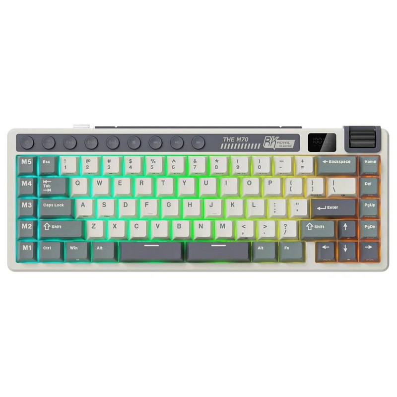 Royal Kludge RK M70 Tri-Mode RGB 73 Keys Hot-Swappable Mechanical Keyboard Cyan Purple (Cream Switch, Beige Switch)