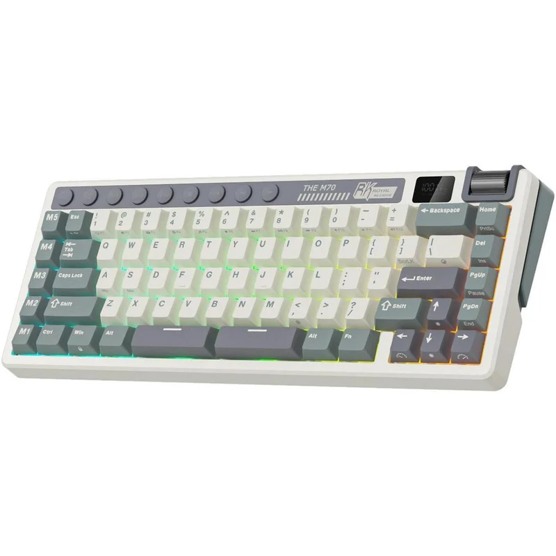 Royal Kludge RK M70 Tri-Mode RGB 73 Keys Hot-Swappable Mechanical Keyboard Cyan Purple (Cream Switch, Beige Switch)