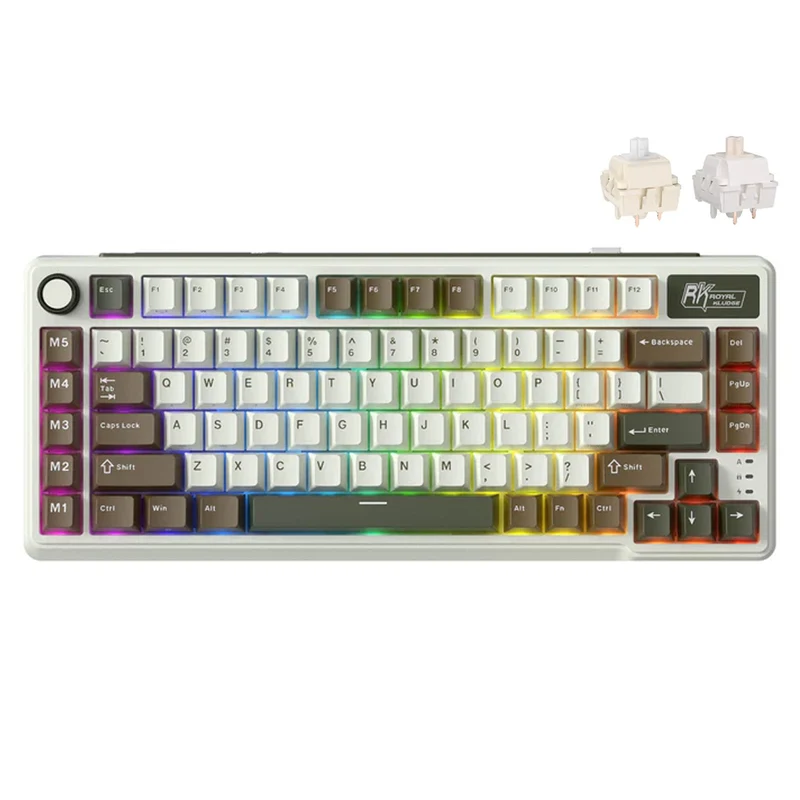 Royal Kludge RK L75 Tri-Mode RGB 85 Keys Hot-Swappable Mechanical Keyboard Palm Green (Cream Switch, Beige Switch)