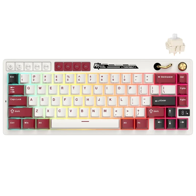 Royal Kludge RK M65 Tri-Mode RGB 66 Keys Hot-Swappable Mechanical Keyboard Famicom (Cream Switch, Beige Switch)