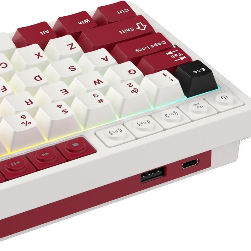 Royal Kludge RK M65 Tri-Mode RGB 66 Keys Hot-Swappable Mechanical Keyboard Famicom (Cream Switch, Beige Switch)