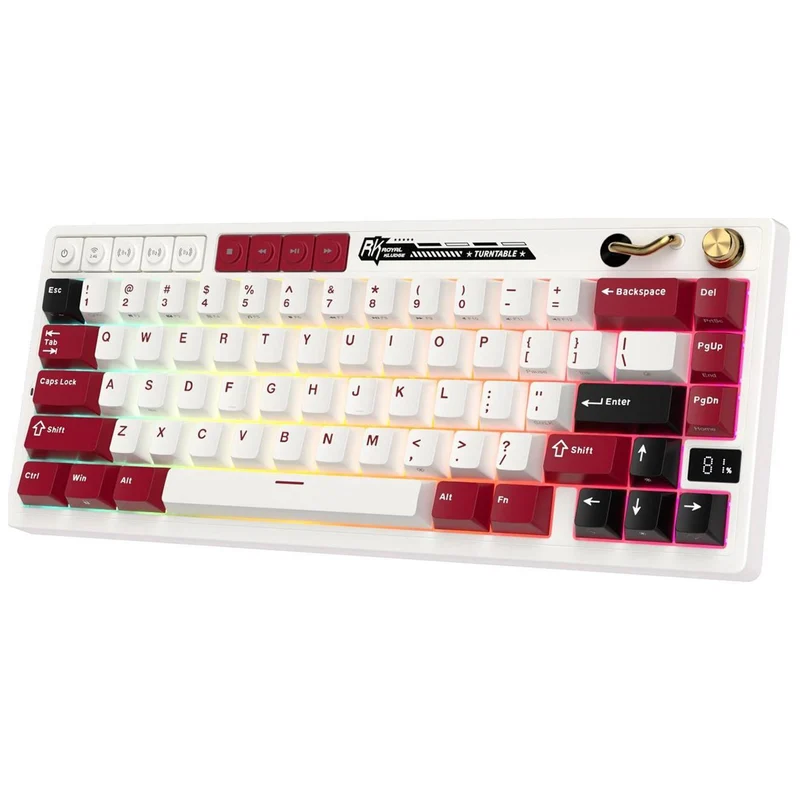 Royal Kludge RK M65 Tri-Mode RGB 66 Keys Hot-Swappable Mechanical Keyboard Famicom (Cream Switch, Beige Switch)