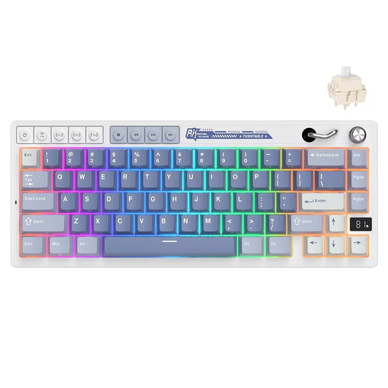 Royal Kludge RK M65 Tri-Mode RGB 66 Keys Hot-Swappable Mechanical Keyboard Ocean Blue (Cream Switch, Beige Switch)