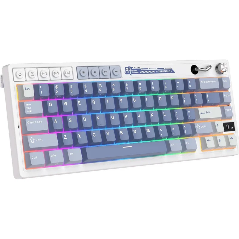 Royal Kludge RK M65 Tri-Mode RGB 66 Keys Hot-Swappable Mechanical Keyboard Ocean Blue (Cream Switch, Beige Switch)