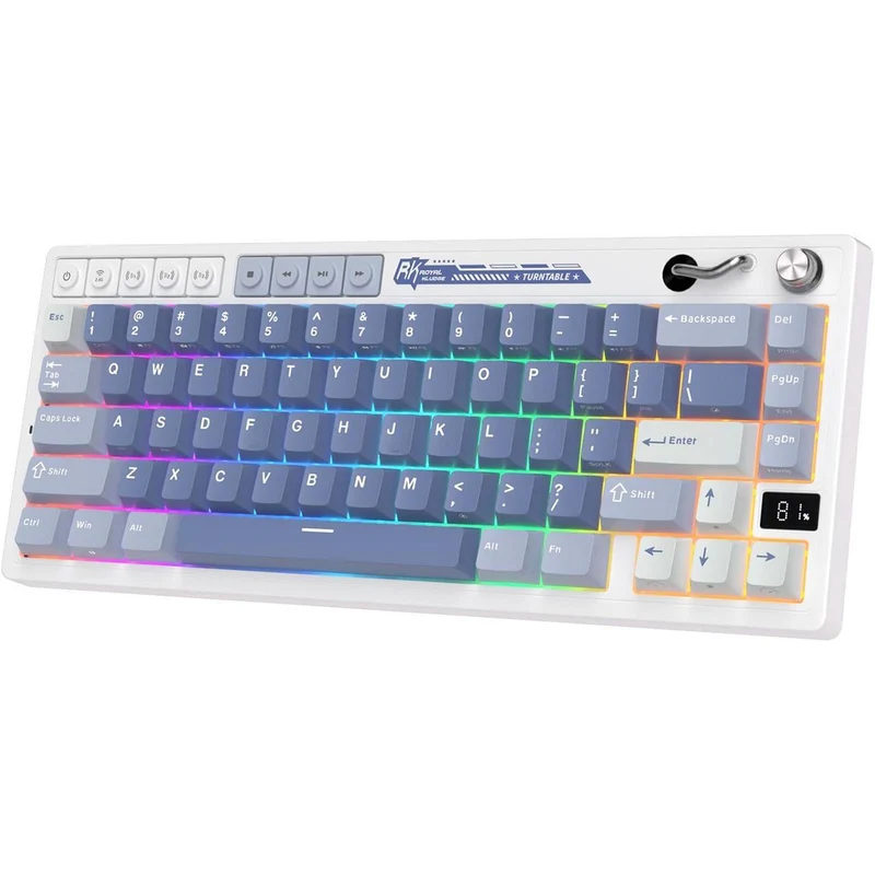 Royal Kludge RK M65 Tri-Mode RGB 66 Keys Hot-Swappable Mechanical Keyboard Ocean Blue (Cream Switch, Beige Switch)