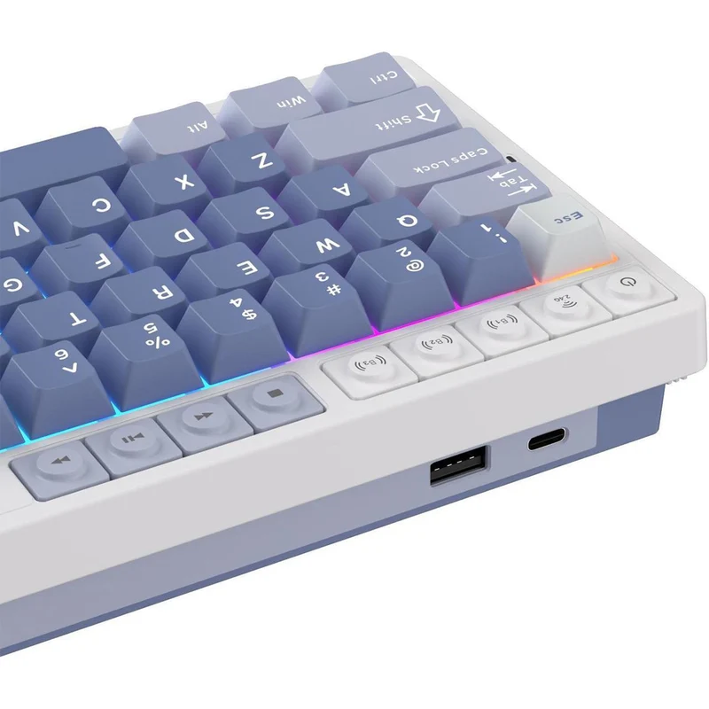 Royal Kludge RK M65 Tri-Mode RGB 66 Keys Hot-Swappable Mechanical Keyboard Ocean Blue (Cream Switch, Beige Switch)