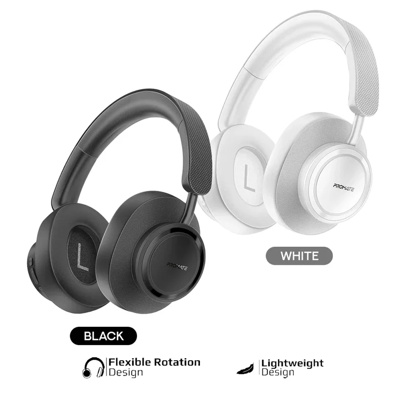Promate Takt High Fidelity Over-Ear Stereo Wireless Headphones (Black, White)
