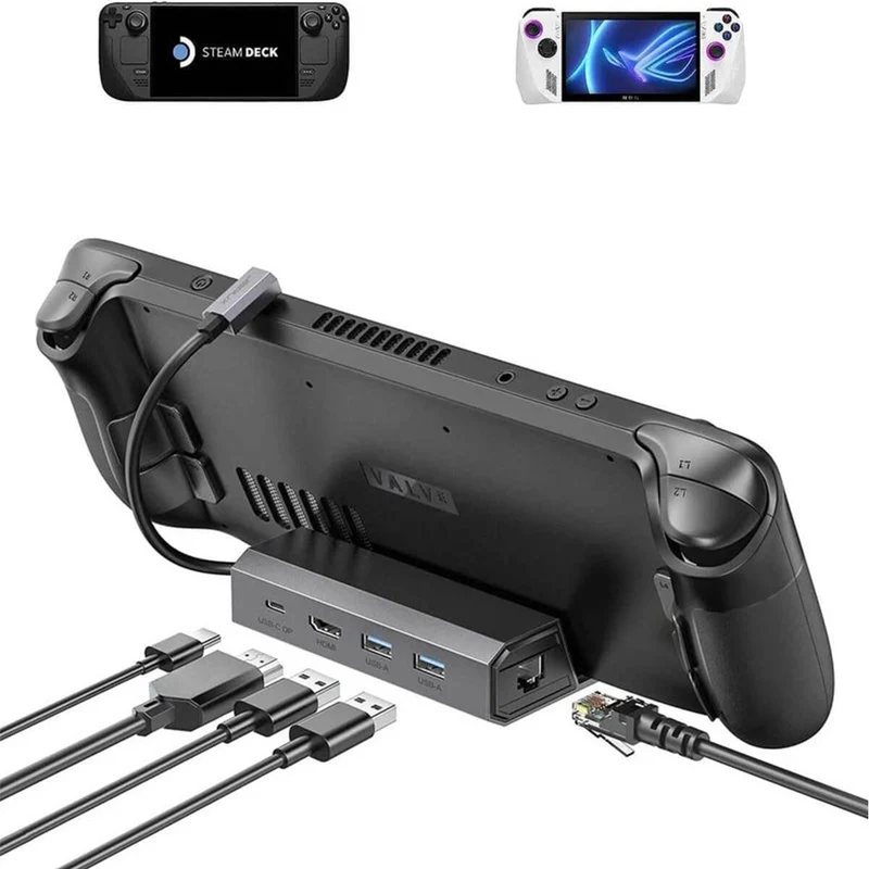 JSAUX USB-C 5-in-1 Docking Station for Steam Deck/ Steam Deck OLED/ ROG Ally / Legion Go (Grey) (HB0602)