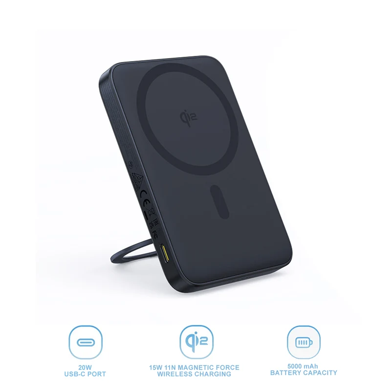 Baseus PicoGo Qi2 Magnetic Power Bank 5000mAh 20W with Rotatable Stand (Cosmic Black) (P10076802123-00)