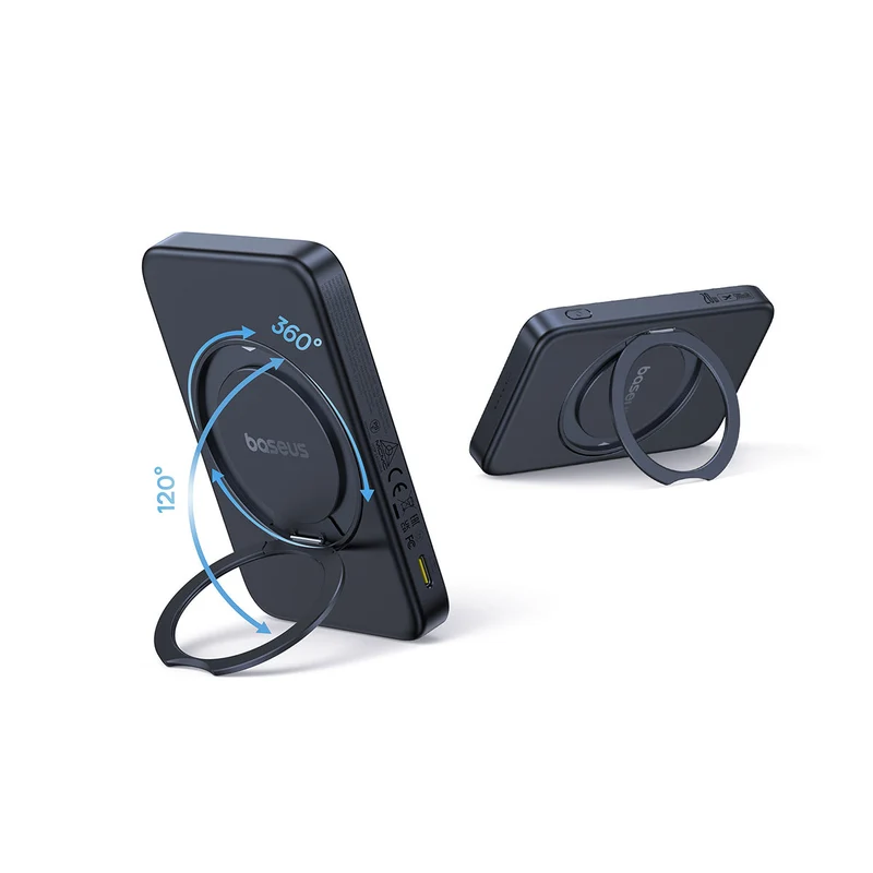Baseus PicoGo Qi2 Magnetic Power Bank 5000mAh 20W with Rotatable Stand (Cosmic Black) (P10076802123-00)
