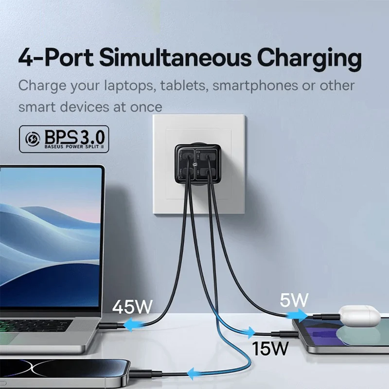 Baseus GaN6 Pro Fast Charger 2C+2U 65W (Cluster Black) (P10162702113-00)