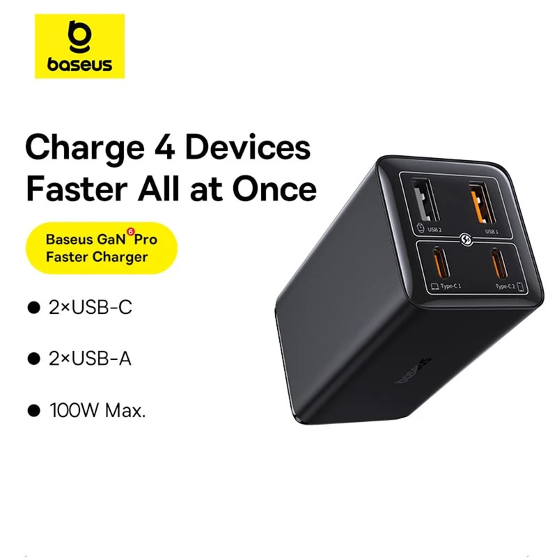 Baseus GaN6 Pro Fast Charger 2C+2U 100W (Cluster Black) (P10162704113-00)