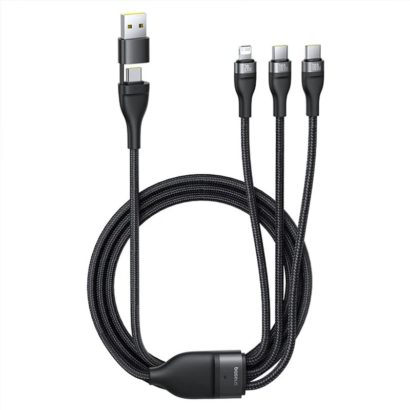 Baseus Flash Series III One-For-Three Fast Charging Cable U+C to C+C+L 100W 1.5m (Cluster Black) (P10377501111-00)