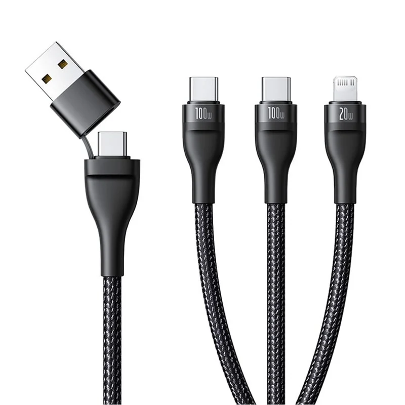Baseus Flash Series III One-For-Three Fast Charging Cable U+C to C+C+L 100W 1.5m (Cluster Black) (P10377501111-00)