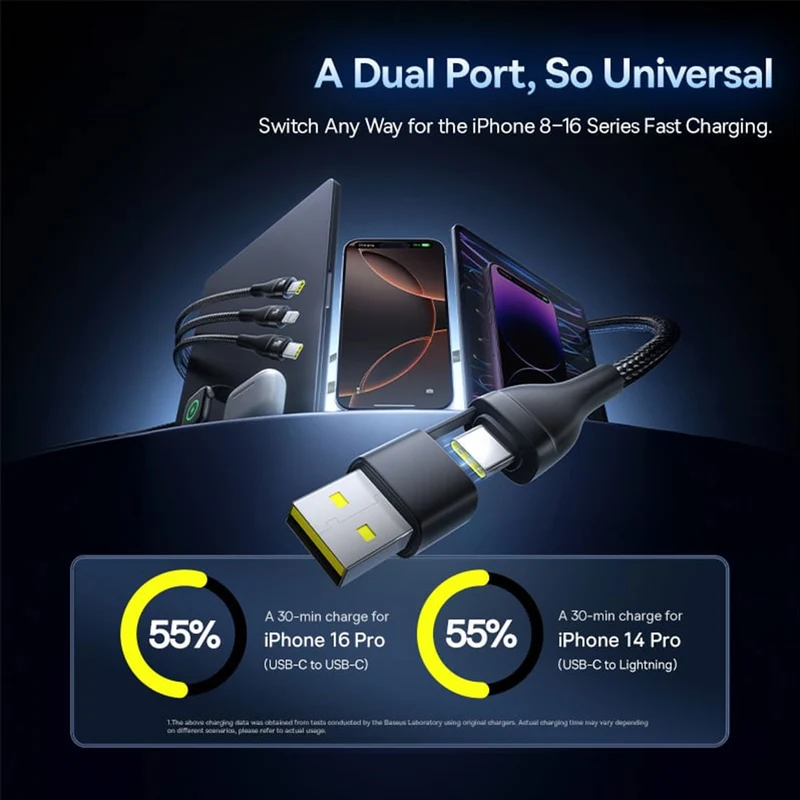 Baseus Flash Series III One-For-Three Fast Charging Cable U+C to C+C+L 100W 1.5m (Cluster Black) (P10377501111-00)