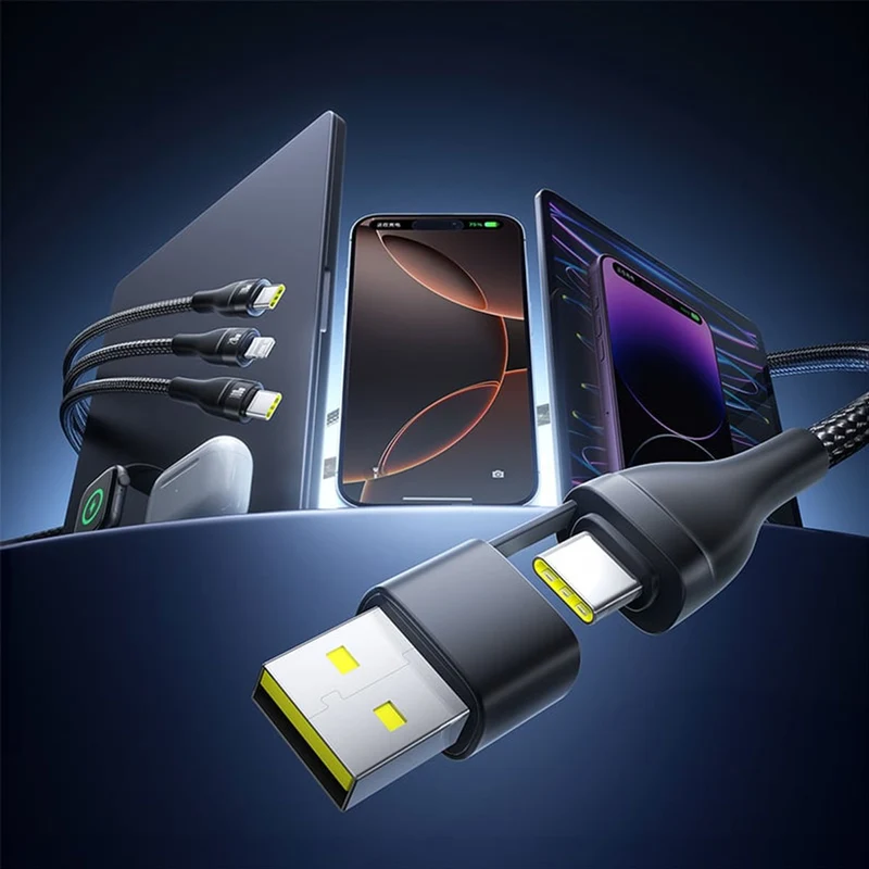 Baseus Flash Series III One-For-Three Fast Charging Cable U+C to C+C+L 100W 1.5m (Cluster Black) (P10377501111-00)