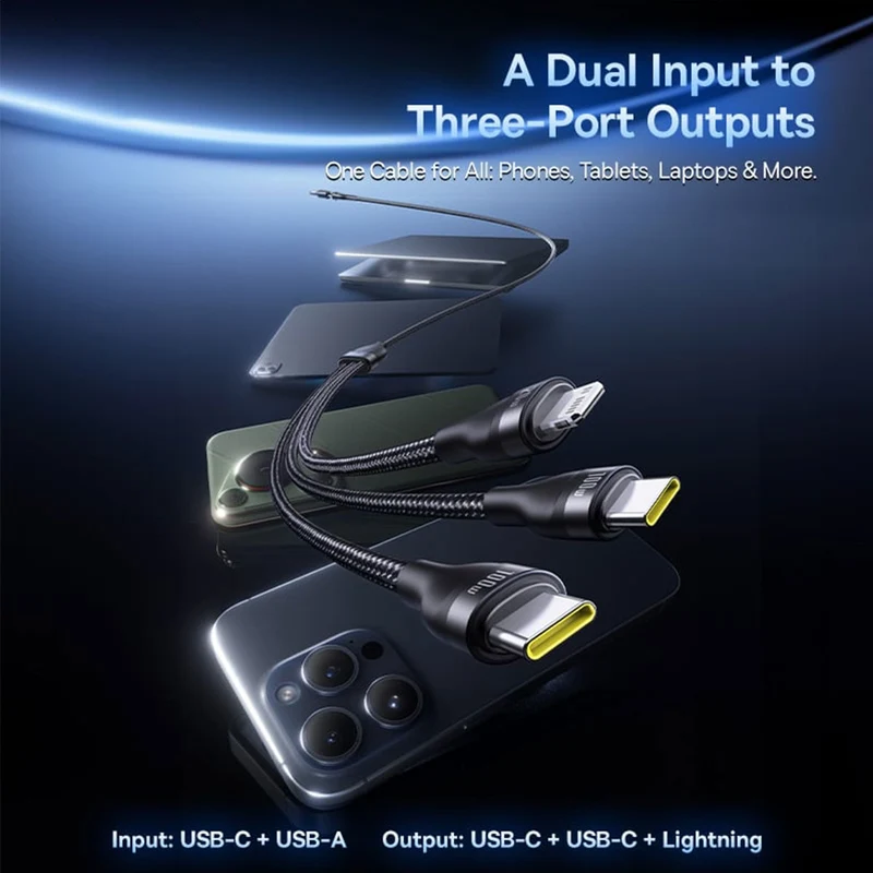 Baseus Flash Series III One-For-Three Fast Charging Cable U+C to C+C+L 100W 1.5m (Cluster Black) (P10377501111-00)